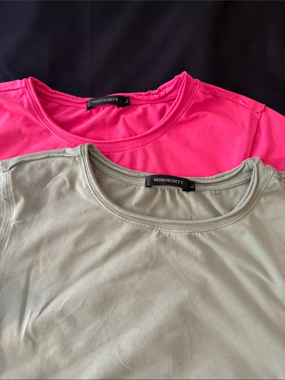 Women's Crew Neck Tops - Hot Pink & Sage Set of 2 - Size L - Picture 1 of 11